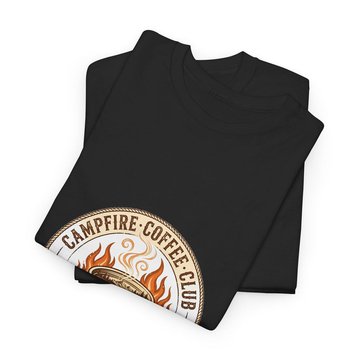 Campfire Coffee Club T-Shirt | Camping Coffee Mug Badge Tee
