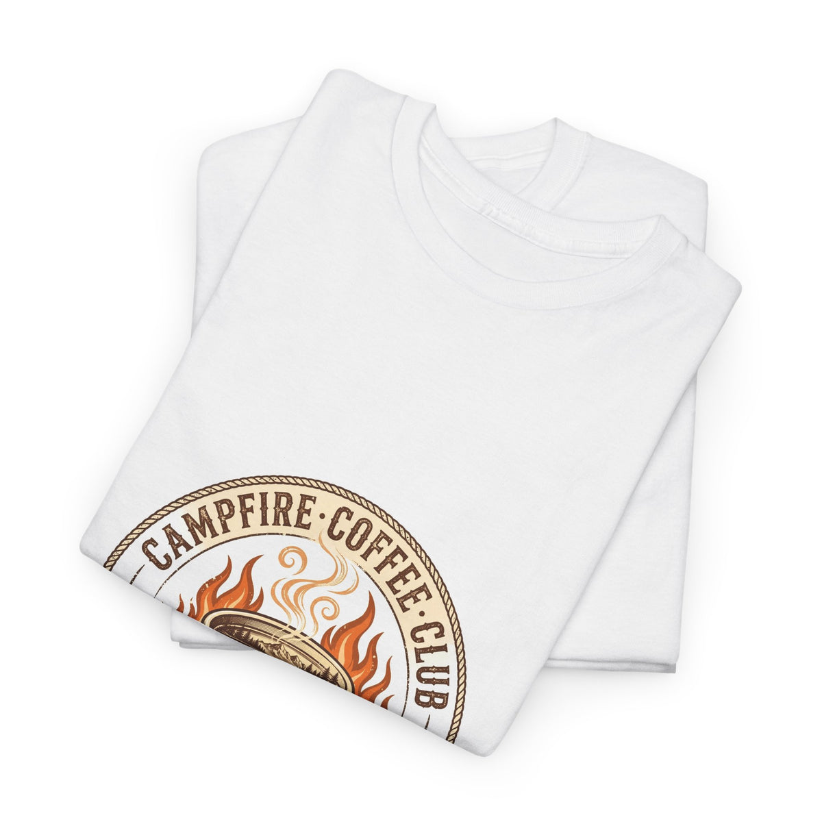 Campfire Coffee Club T-Shirt | Camping Coffee Mug Badge Tee