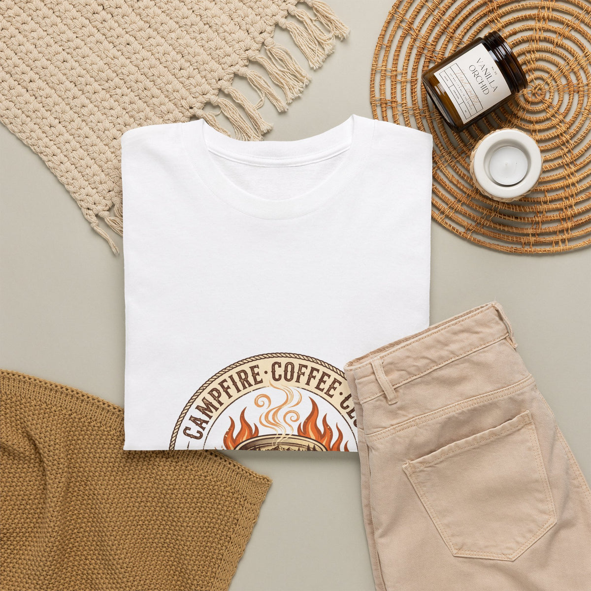 Campfire Coffee Club T-Shirt | Camping Coffee Mug Badge Tee